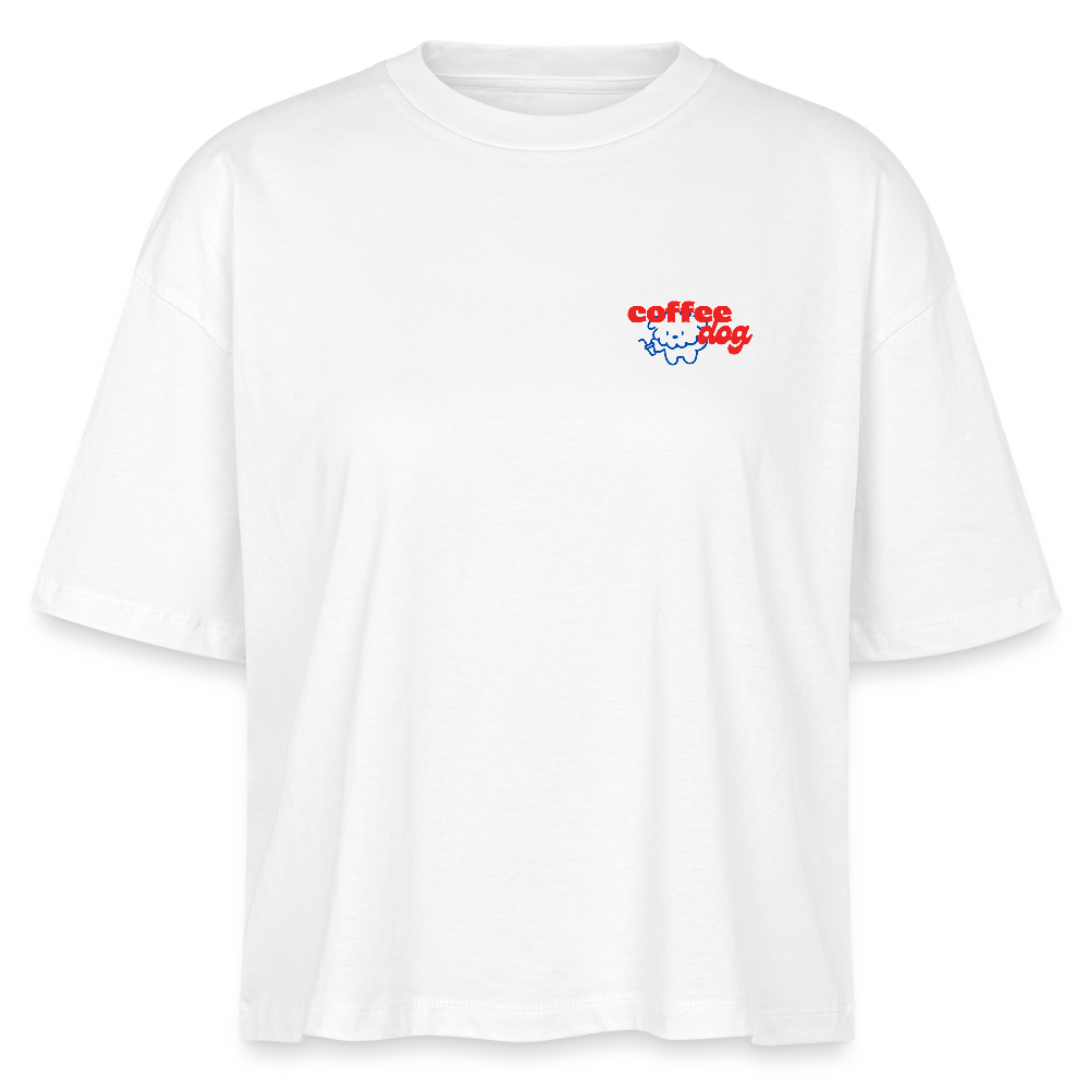 Frauen Boxy Shirt "coffee dog" - white