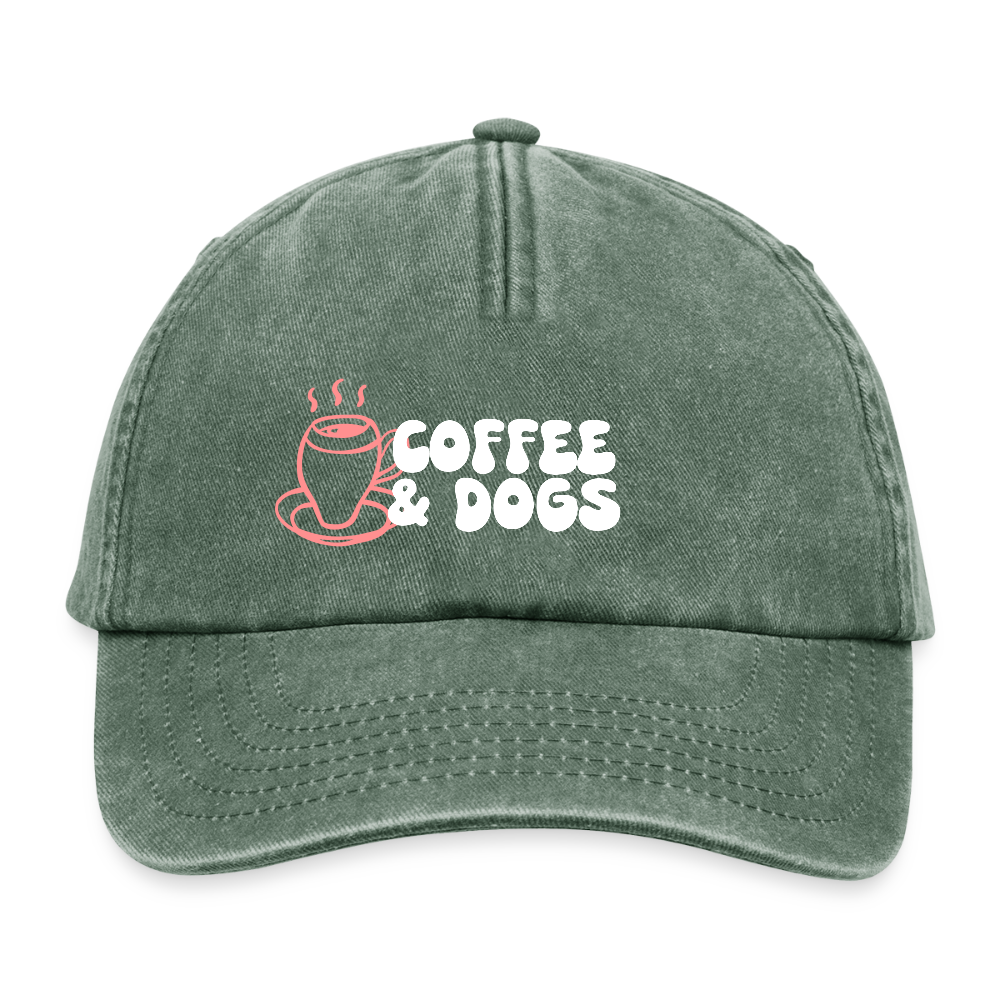 Relaxed Vintage Cap "Coffee & Dogs" green - vintage bottle green 