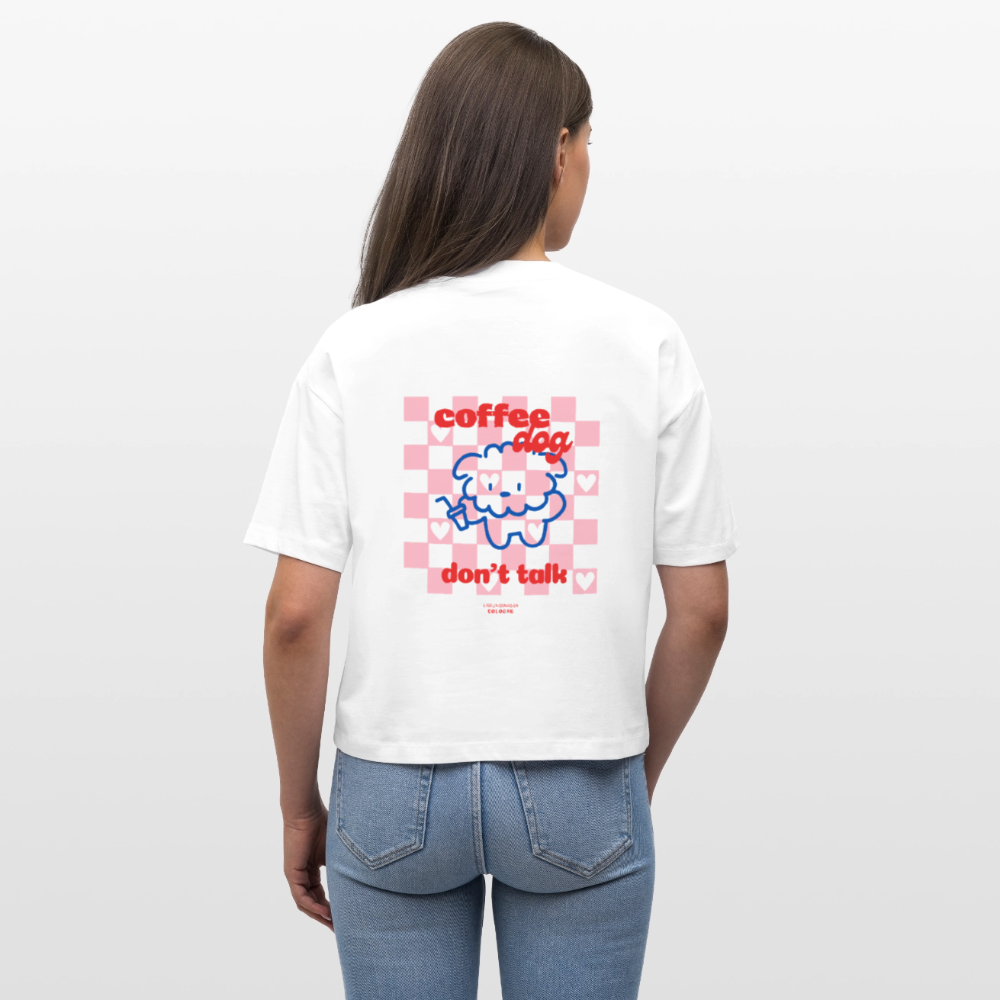 Frauen Boxy Shirt "coffee dog" - white