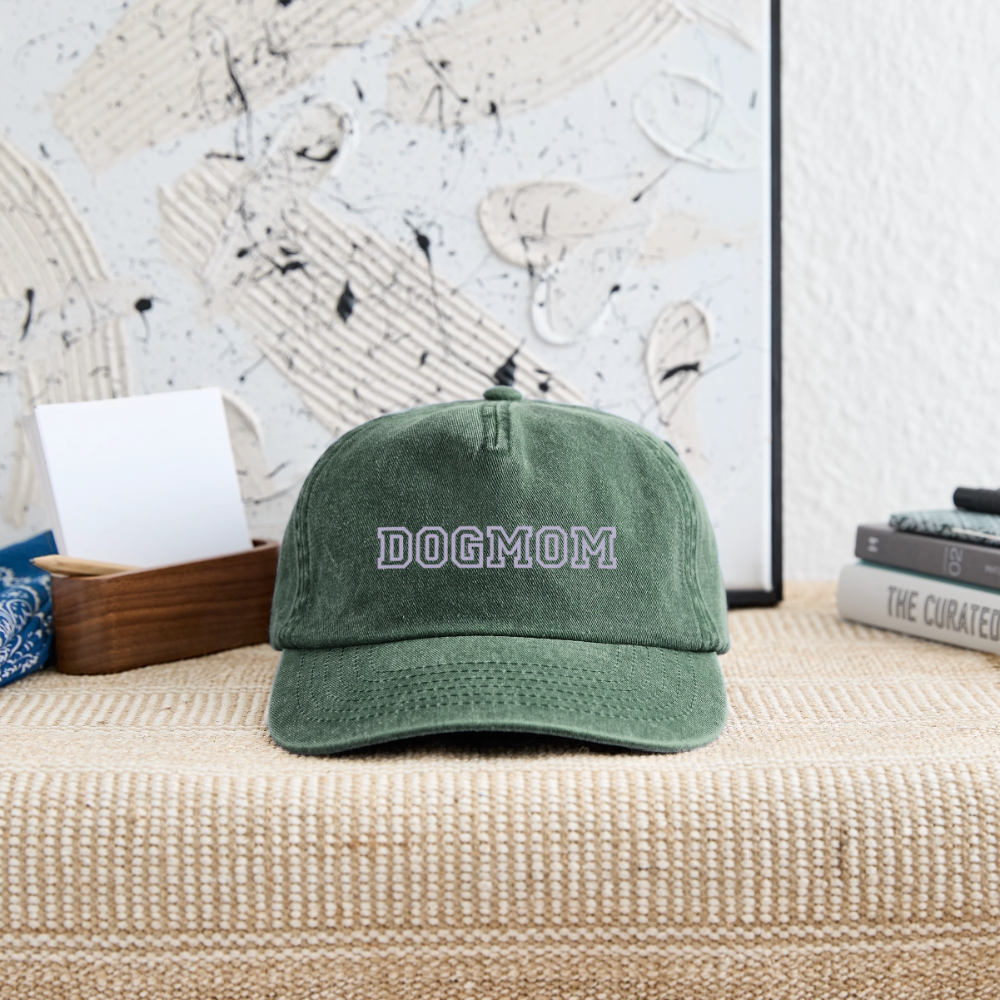 Relaxed Vintage Cap "DOGMOM" - vintage bottle green 